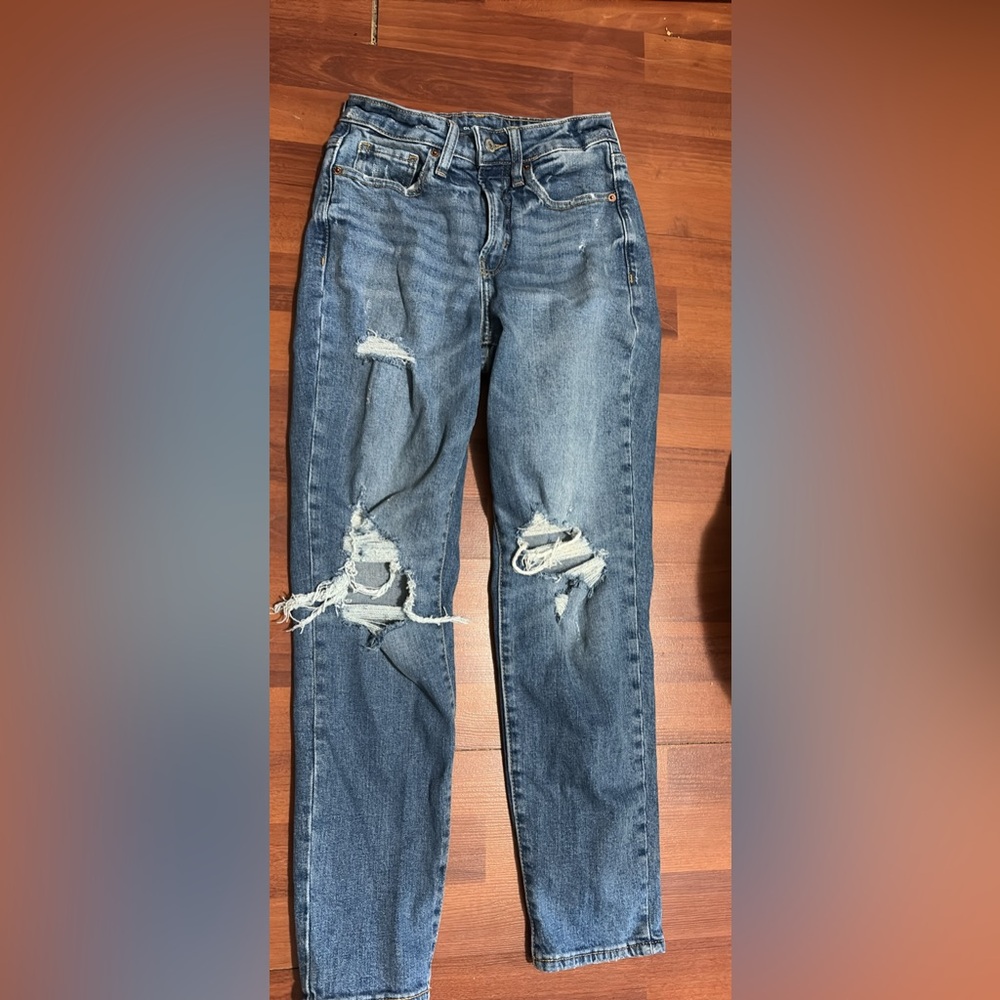 Old Navy Blue High-Rise O.G. Straight Jeans Distressed Style